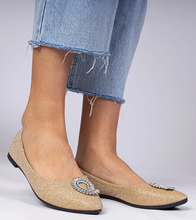marka niezdefiniowana Gold glitter ballet flats with rhinestones Ellada