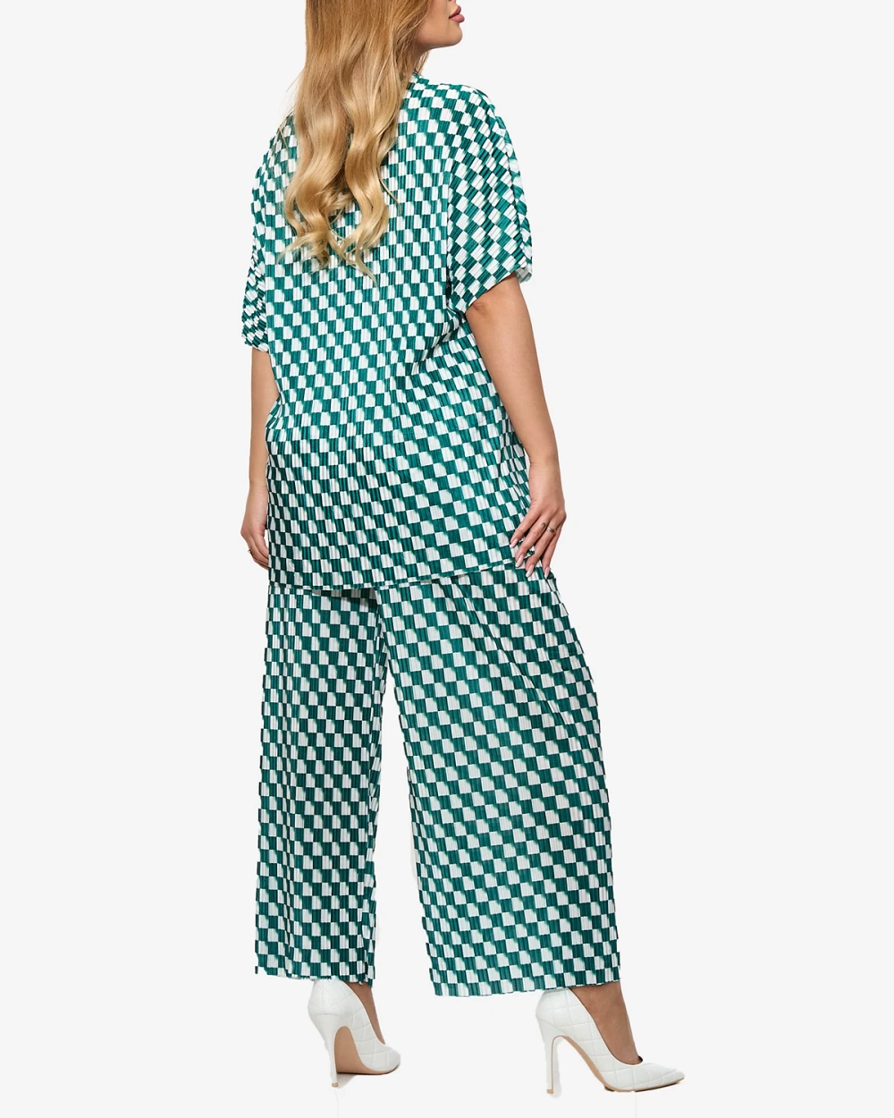 Resti Green women's pleated patterned set - Clothing