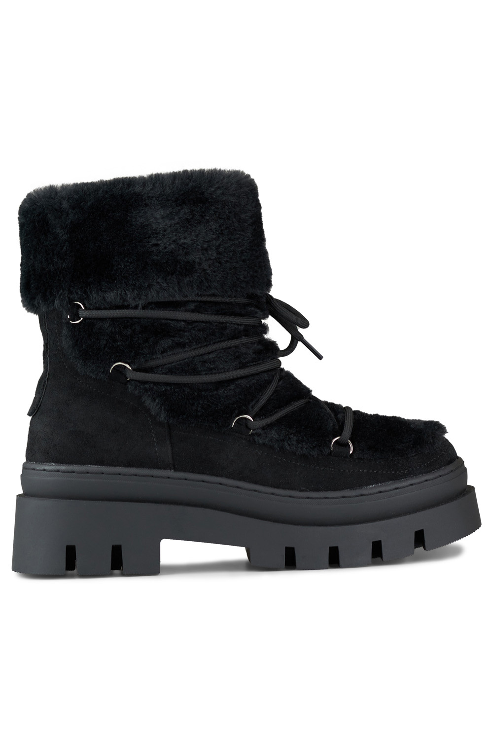 primohurt Czarne futrzane śniegowce damskie z ozdobnym wiązaniem