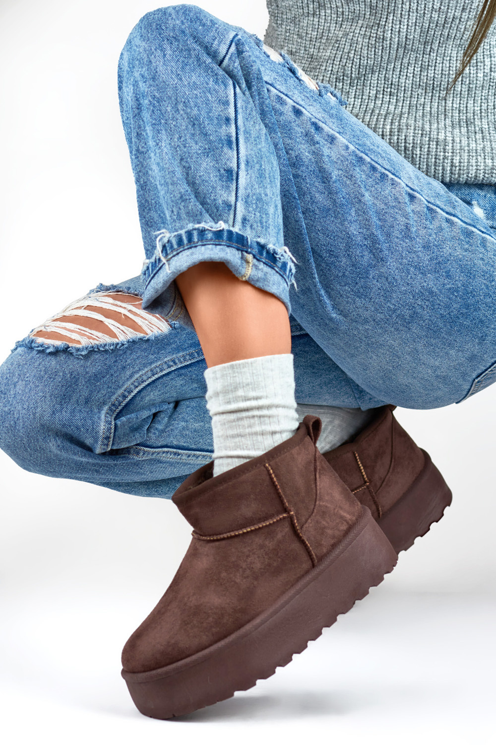 primohurt Śniegowce na grubej podeszwie brązowe