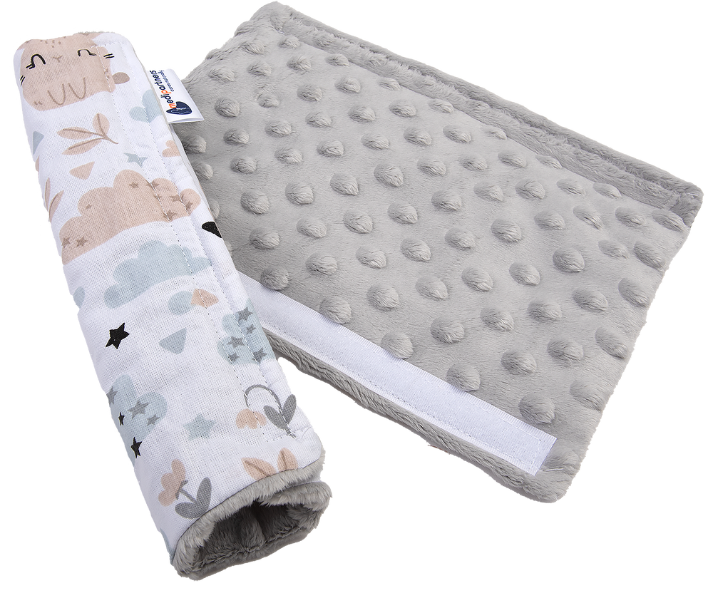 Medi Partners Cotton + Minky car seat belt protector – Polana + gray Minky