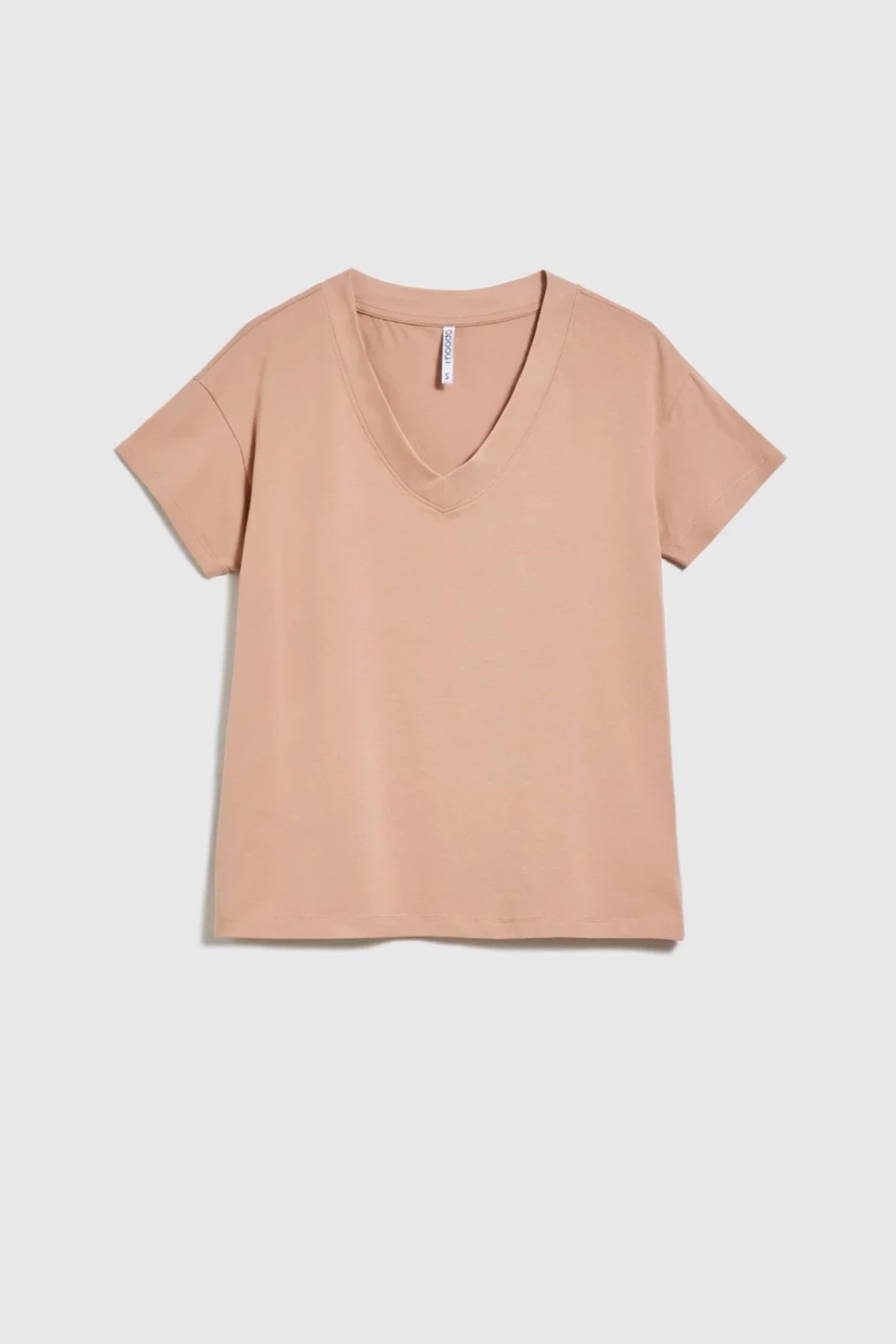 Marisse Beige Cotton V-Neck T-Shirt