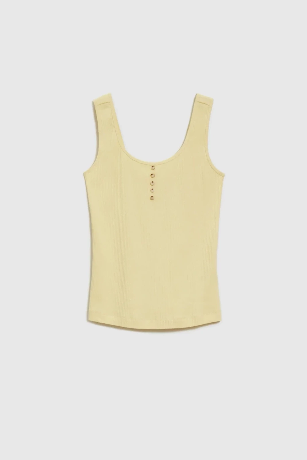 Marisse Ribbed Button-Up Top, Yellow