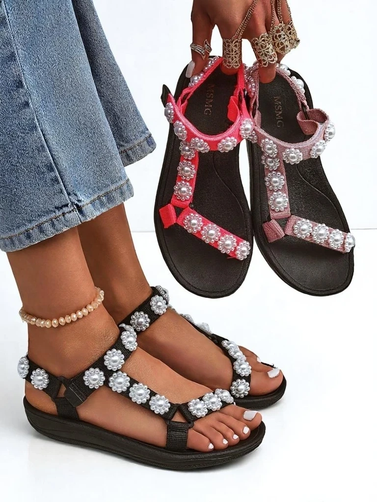 Resti Perseida women&#039;s black platform sandals with pearls