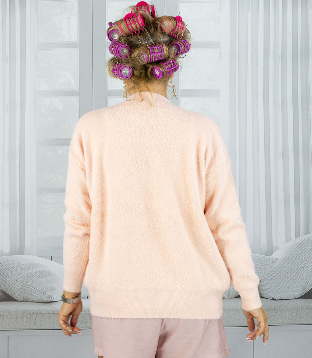 Pri Short cardigan unbuttoned sweater in fluffy knit fabric "COCO CHIC"