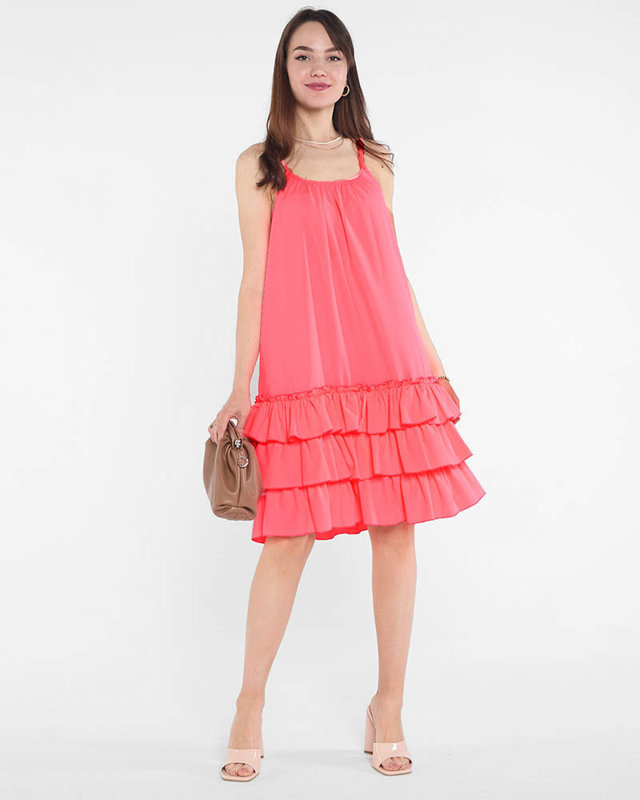 Resti Pink neon womens dress on straps with frills - Clothing