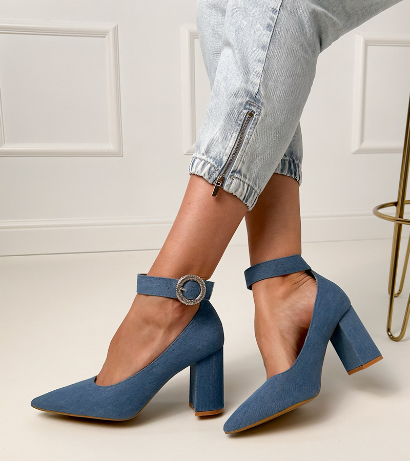 marka niezdefiniowana Pantofi decupați din blugi cu toc și cataramă cu pietre Vellus