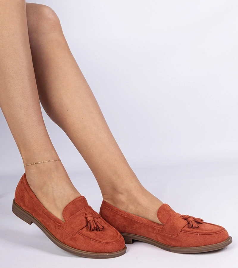 Gemre Mocasini portocalii de damă din piele ecologică întoarsă cu franjuri Marimel