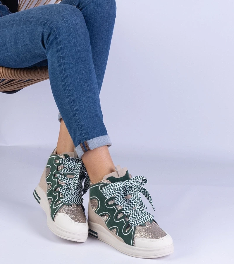 Gemre Adidași verzi cu șireturi groase și sclipici Gralina