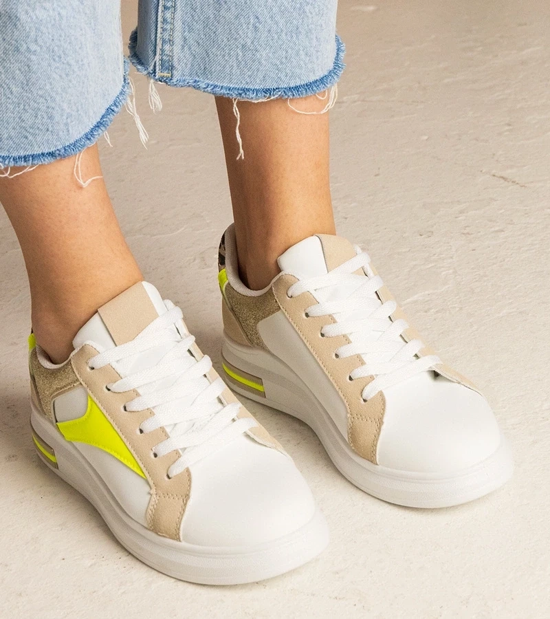 Gemre Adidași albi de damă cu sclipici și imprimeu leopard Wellos