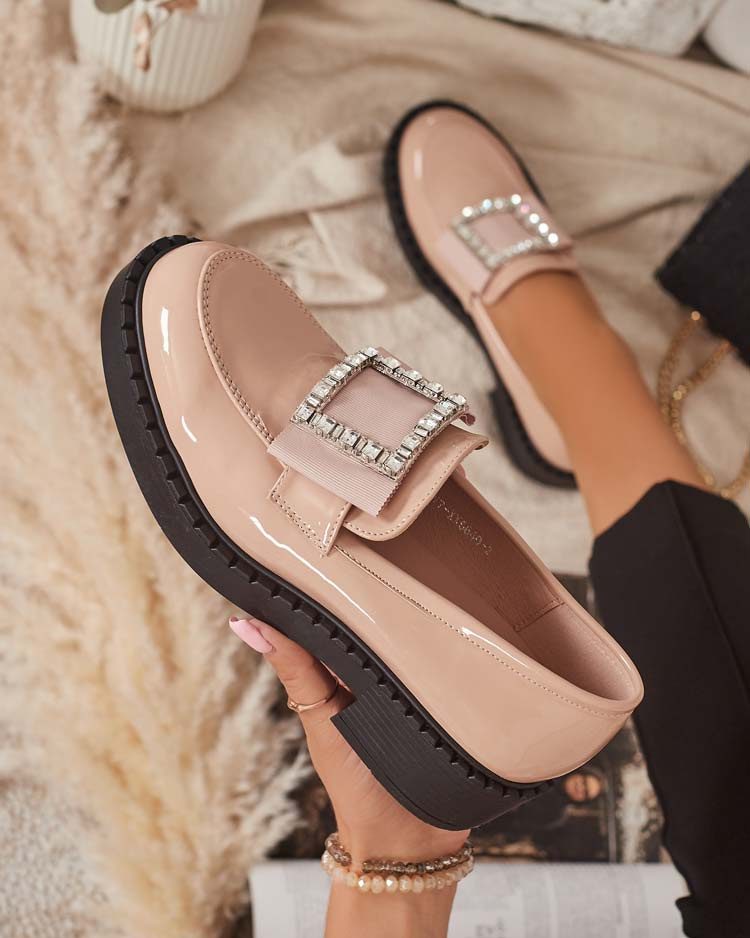 Resti Lacquered shoes with a buckle in nude color Fogim- Footwear