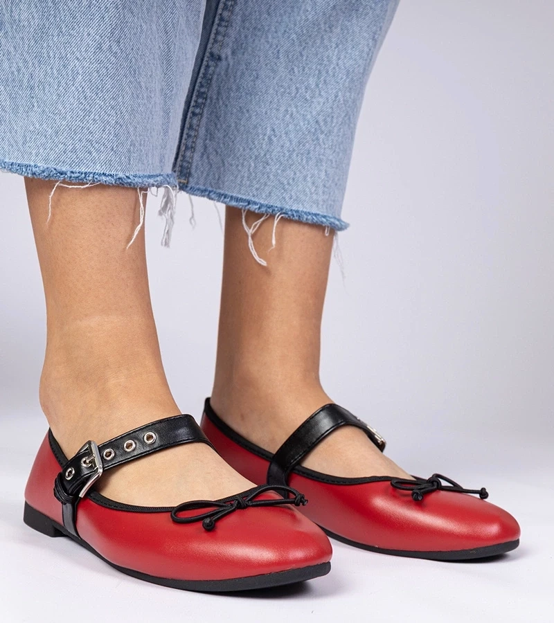 marka niezdefiniowana Red women's ballet flats with bow Mansy