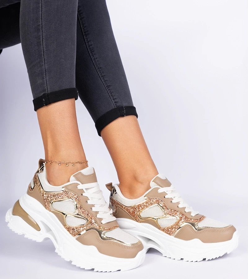 Gemre Adidași maro de damă decorați cu sclipici Sandoria