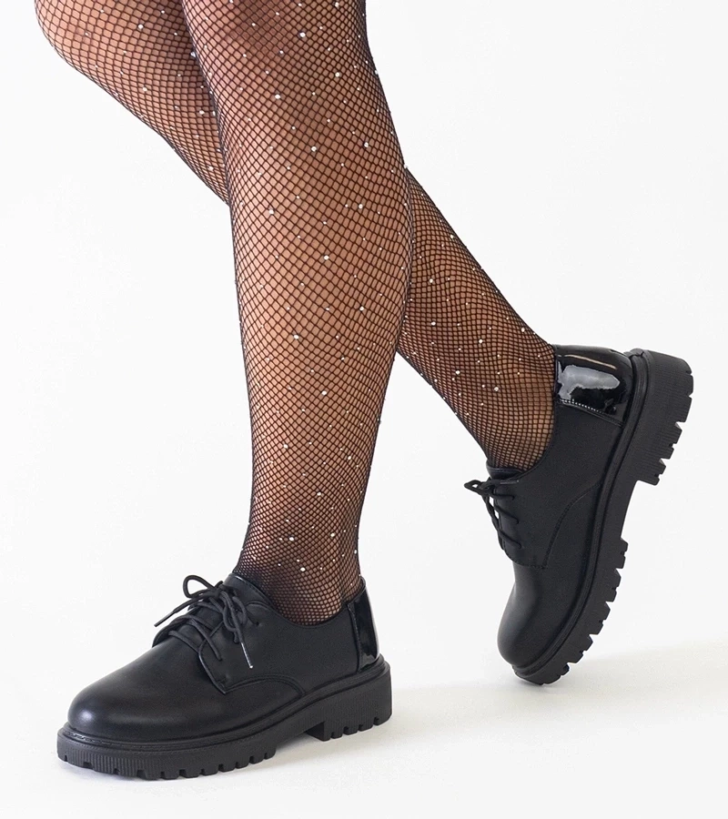 primohurt Czarne półbuty damskie z kolorowymi frędzlami mokasyny czarne z frędzlami