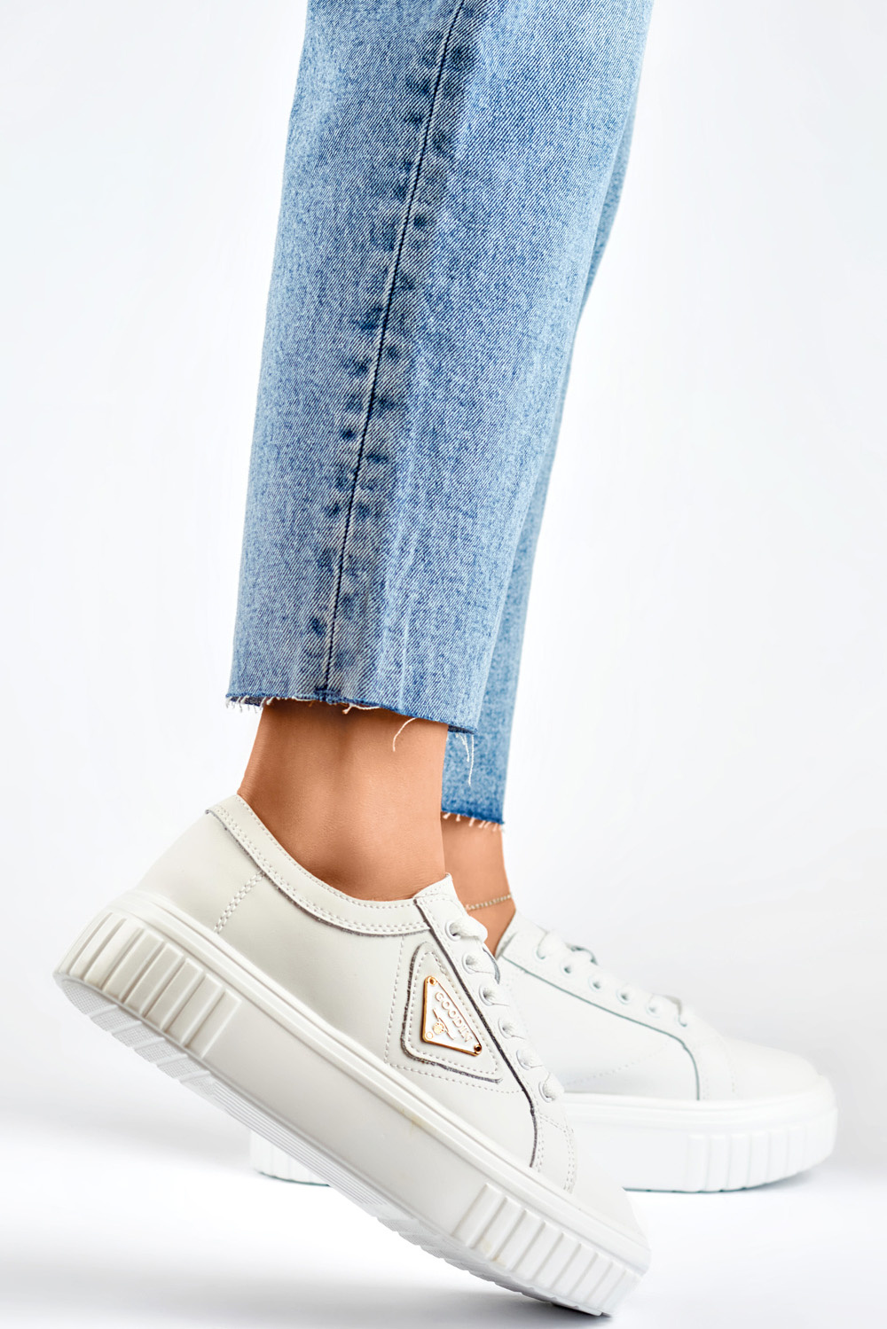 primohurt Białe buty sportowe damskie ze skóry naturalnej skórzane buty sportowe dla kobiet