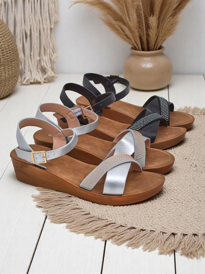 Resti Royal Fashion Women's Rhinestone Wedge Sandals Allona