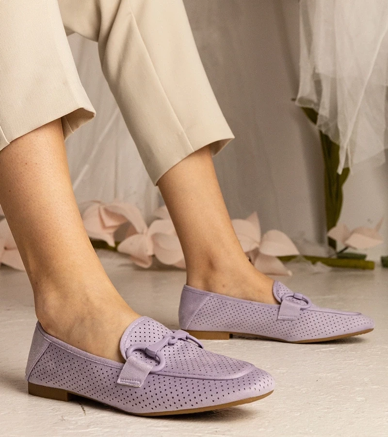 Gemre Mocasini de damă violet perforați cu ornament Mensory