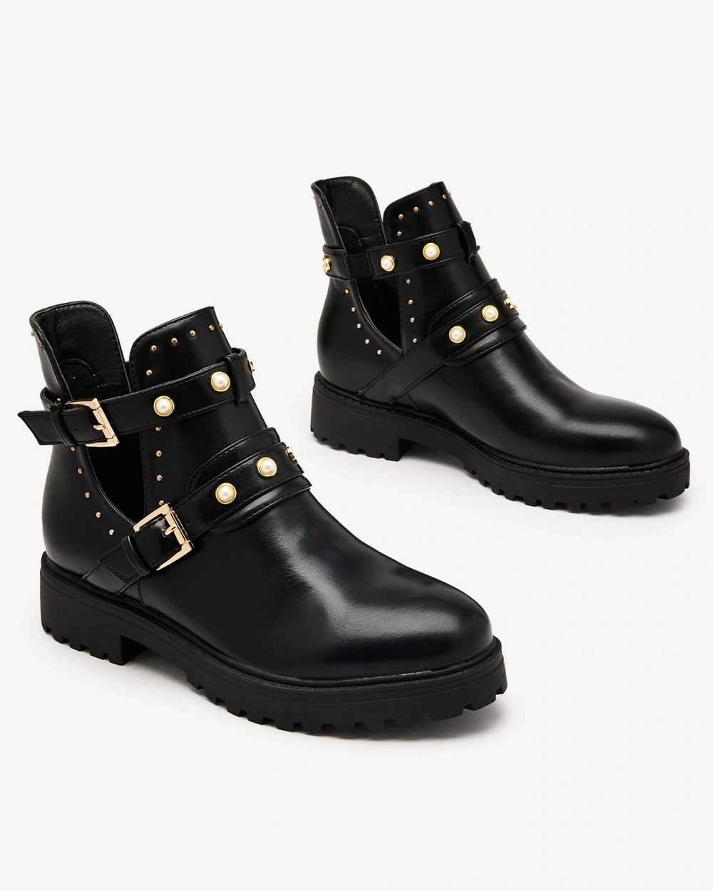 Resti Black women&#039;s embellished flat heeled boots Pearl Elegance