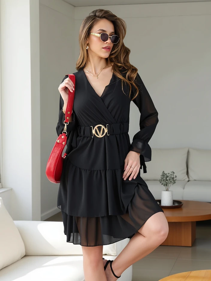 Resti Women's mini dress with frills and wrap neckline