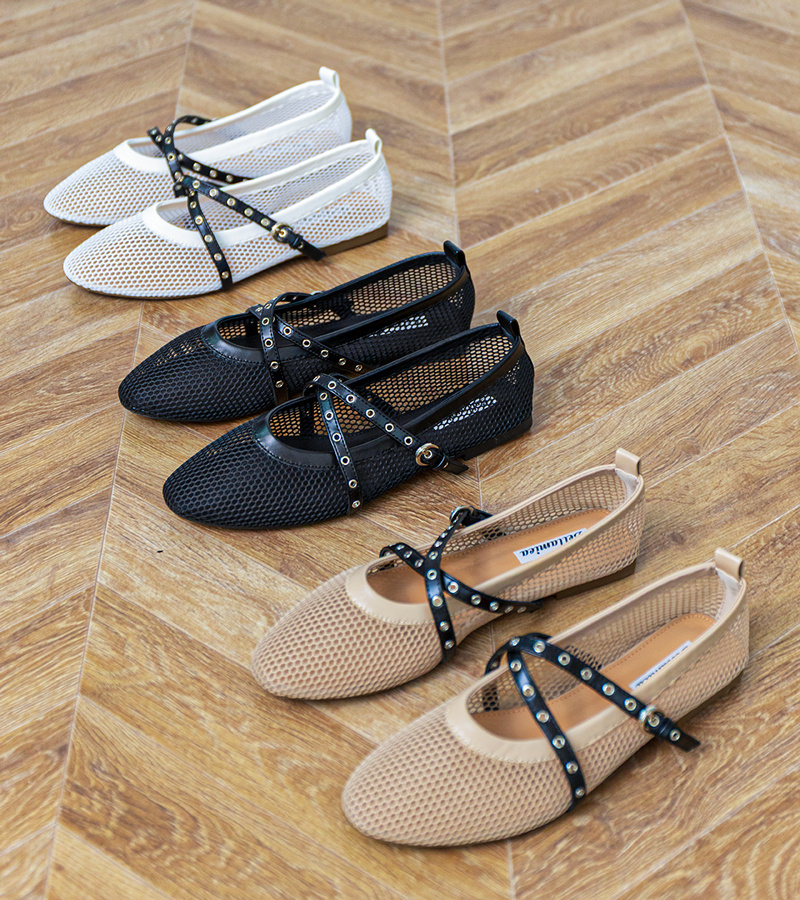 D/CEO Black mesh ballet flats with decorative buckle Zerid