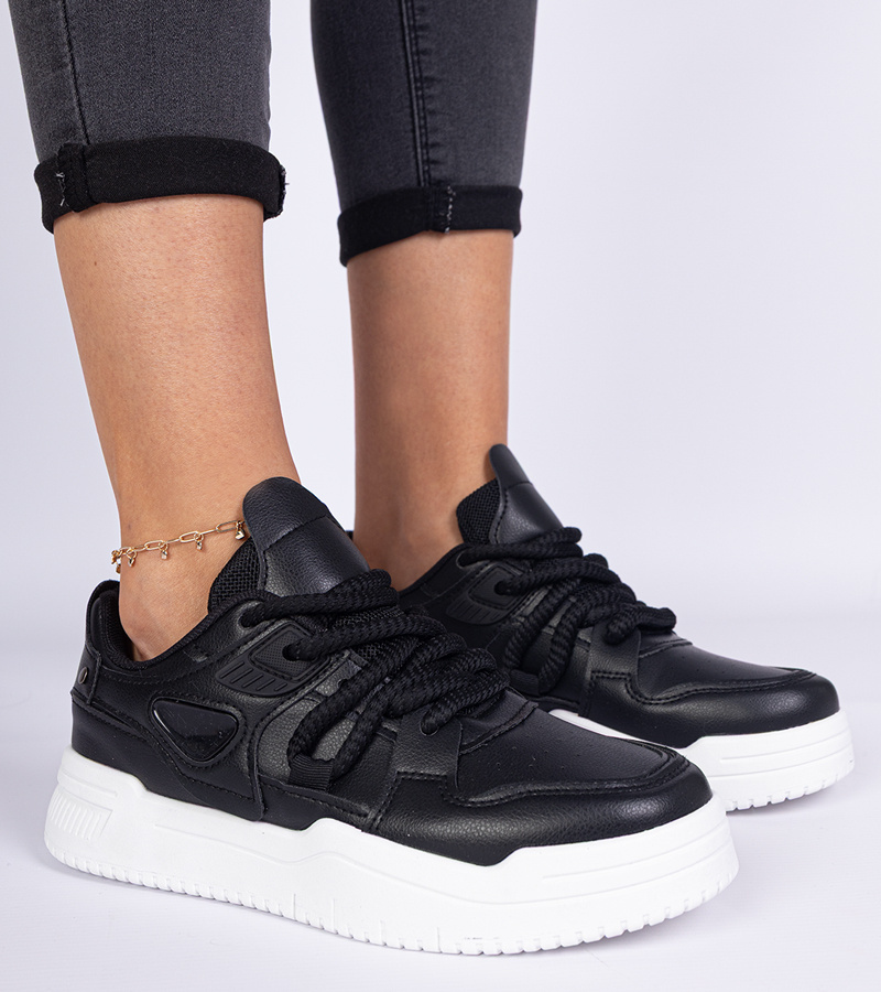 Gemre Pantofi sport negri de damă cu șireturi groase Kayota