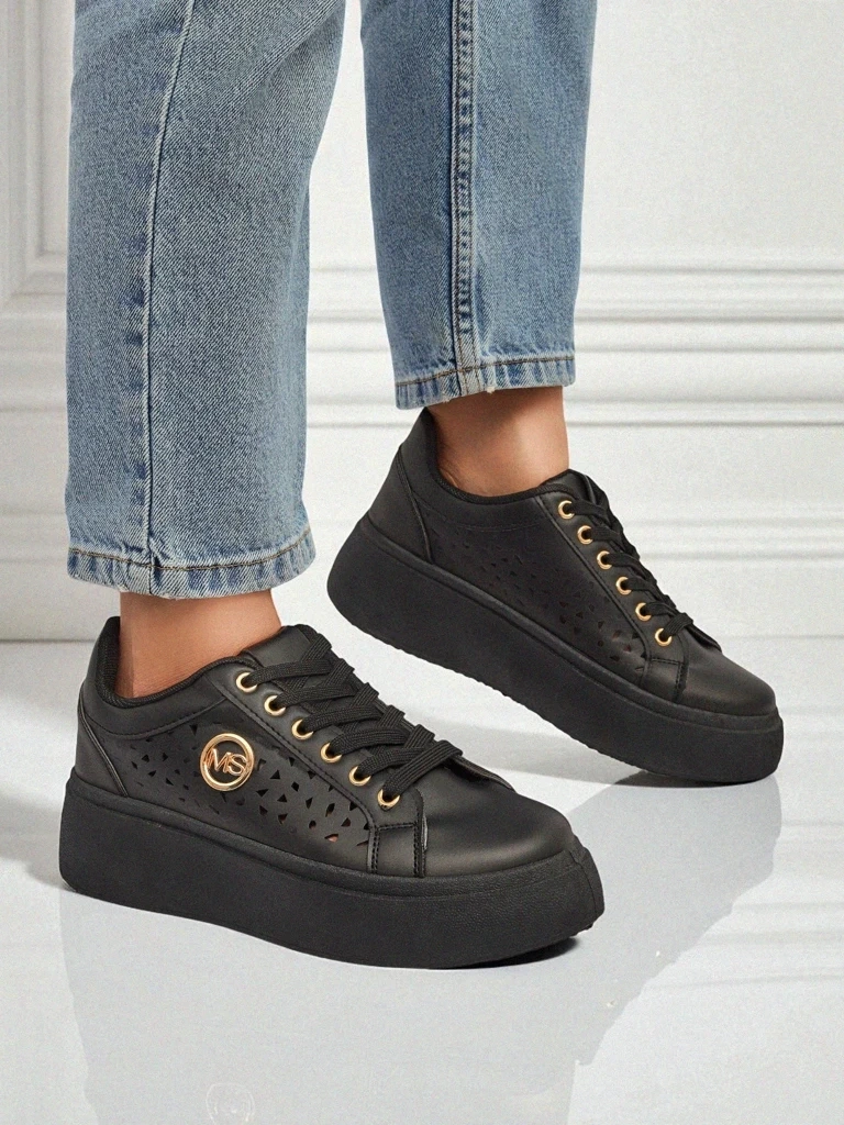 Resti Aurelia Nero - Black platform made of eco-leather, model LH201-8