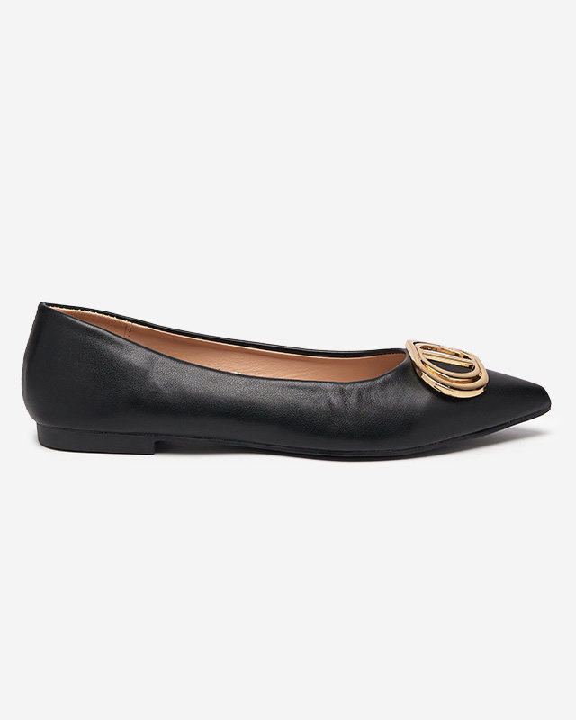 Resti Women&#039;s black and gold pointed ballerinas with an ornament on the toe Manico - Footwear