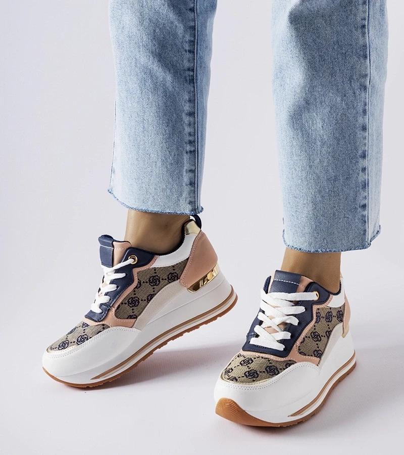 Gemre Rouxi adidași pe tocuri, alb și roz