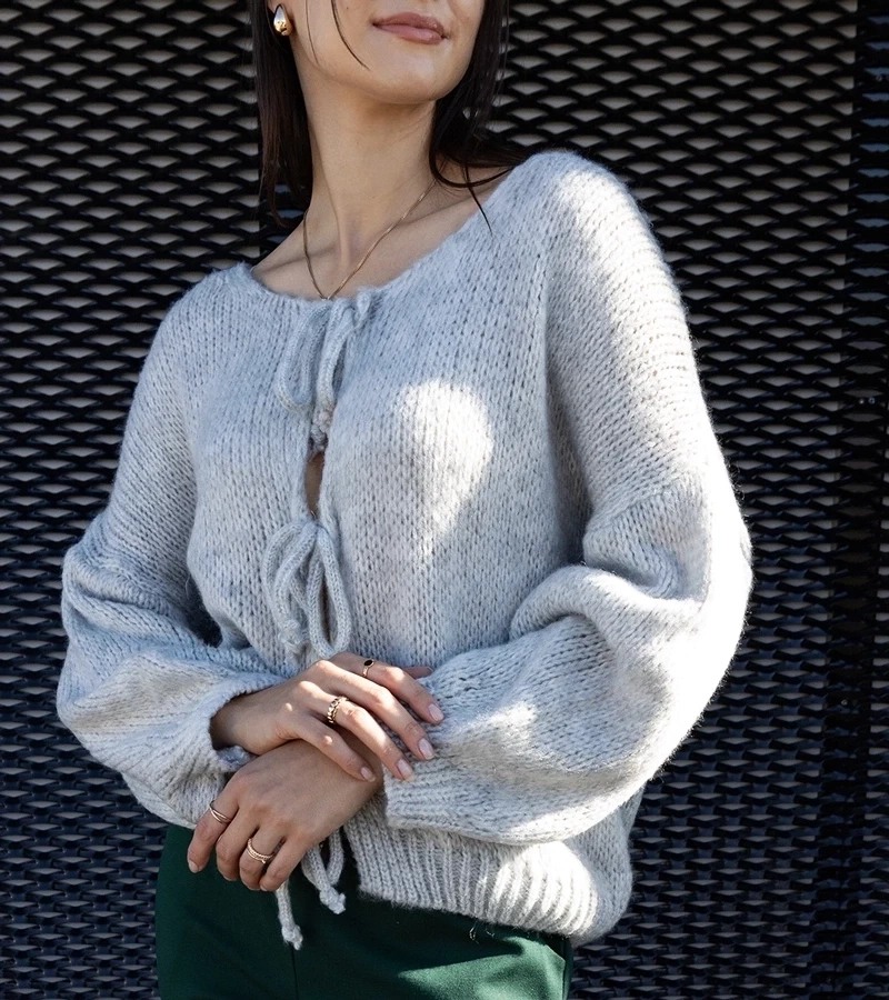 marka niezdefiniowana Gray tie-front sweater Sumaia