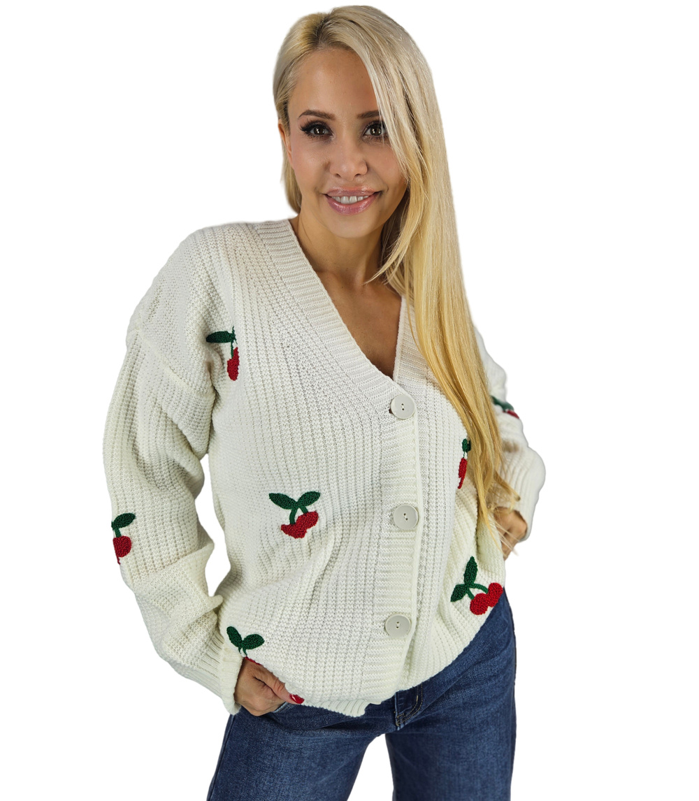 Pri Warm and cozy women's sweater with cherries in autumn LARAMIE