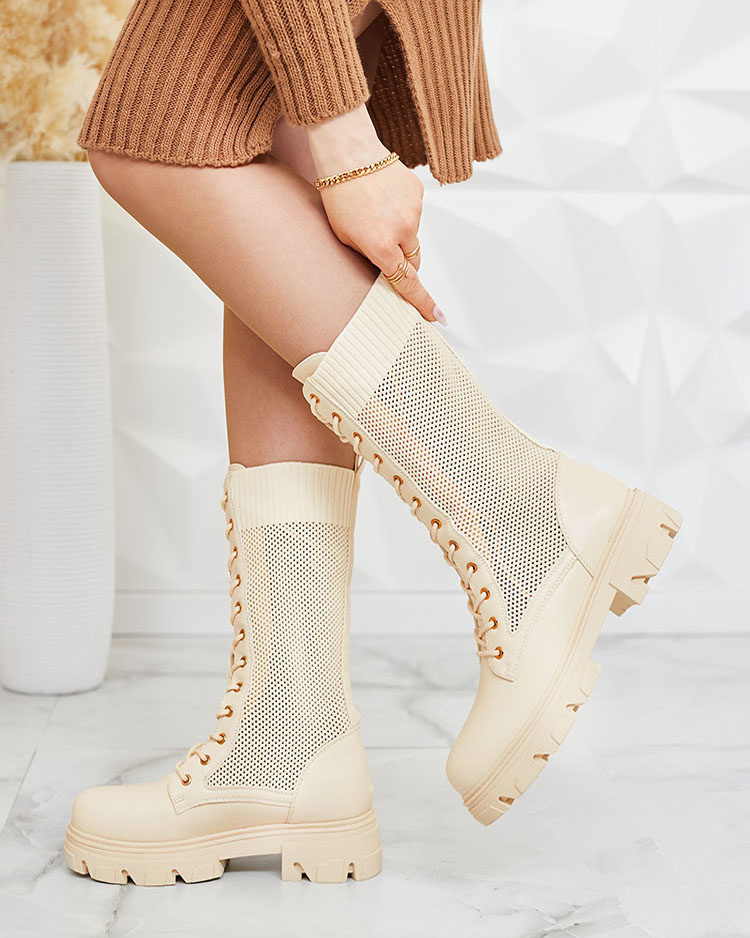 Resti Women&#039;s openwork cream lace-up boots Buhomias