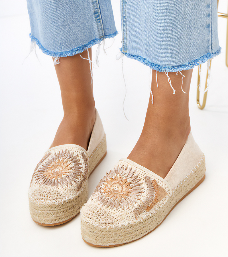 Gemre Espadrile bej cu broderie pe platformă Lorina