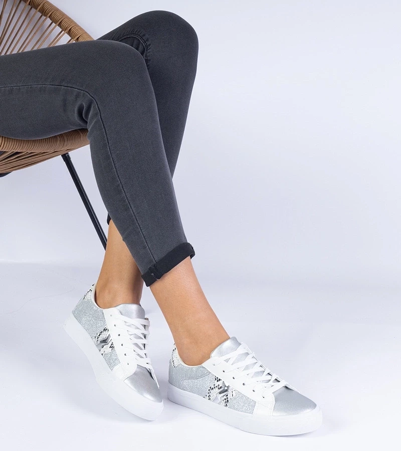 Gemre Pantofi sport damă argintii cu motiv animalier Walorin