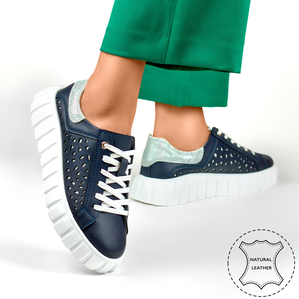 primohurt Granatowe buty sportowe damskie ze skóry naturalnej