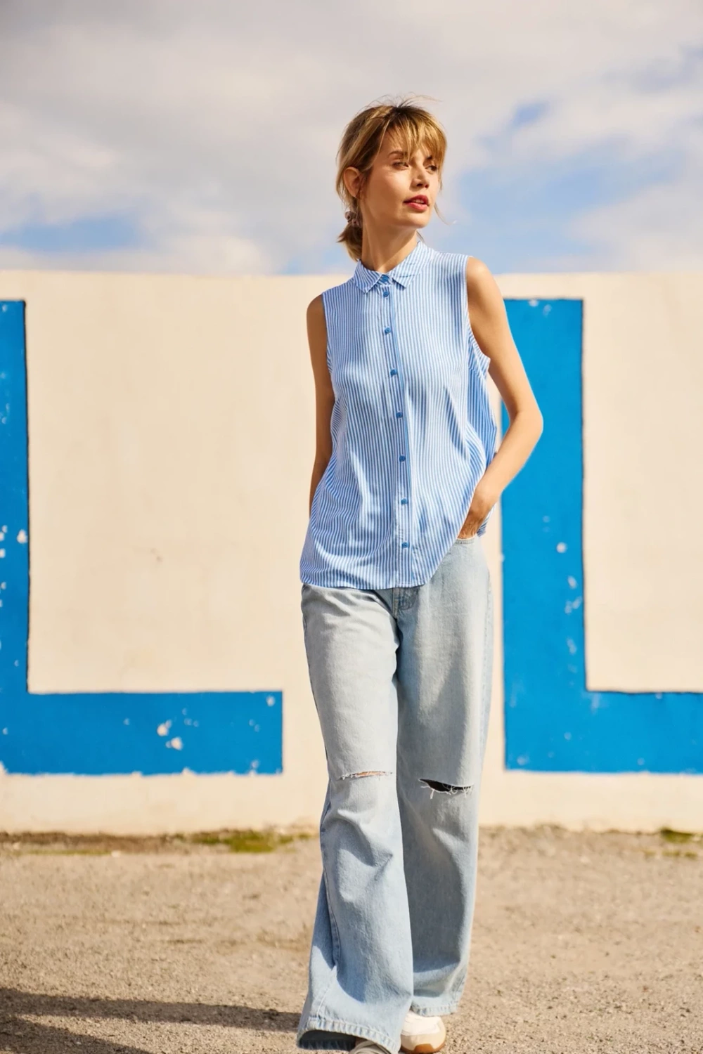 Marisse Blue Striped Viscose Shirt