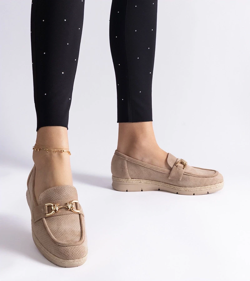 Gemre Mocasini bej perforați de damă din piele ecologică întoarsă Sandoval