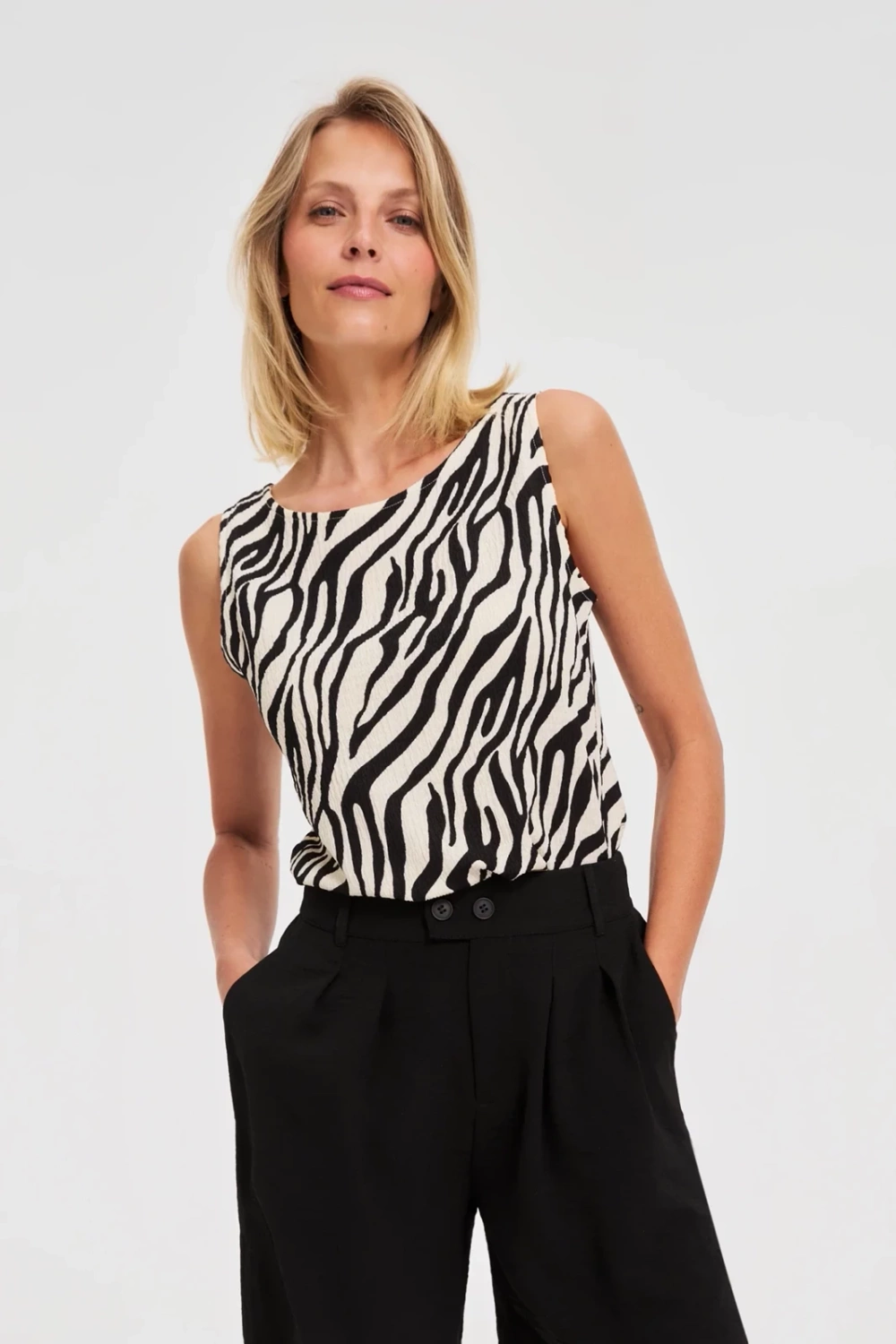 Marisse White Animal Print Top