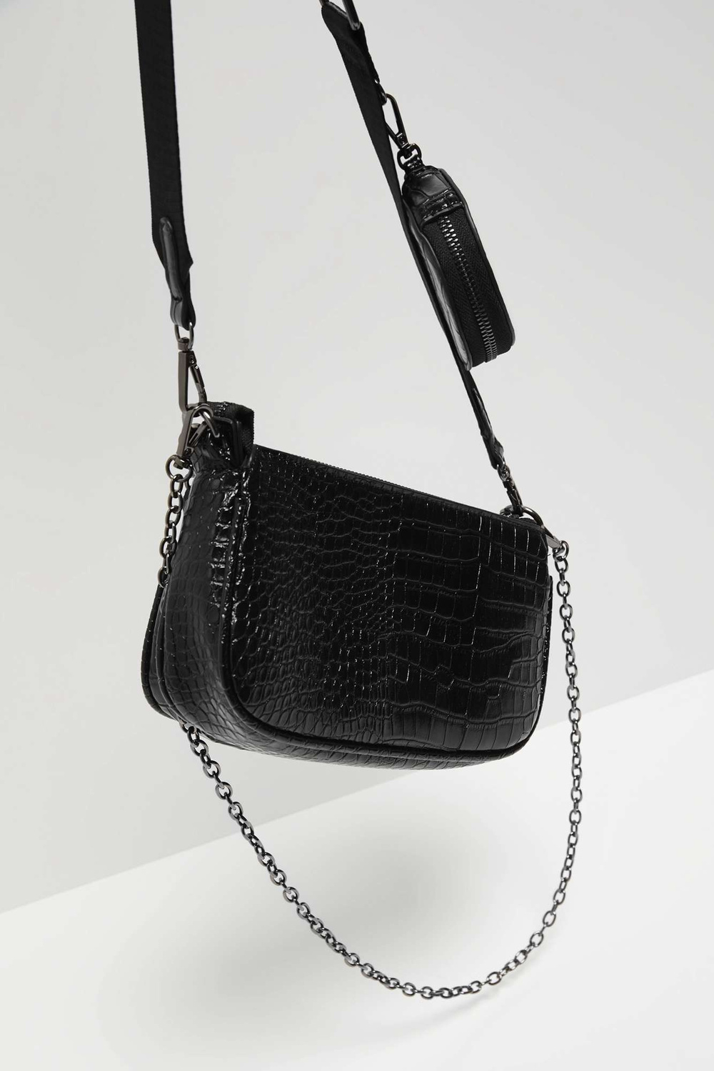 Marisse Imitation Snakeskin Shoulder Bag, Black