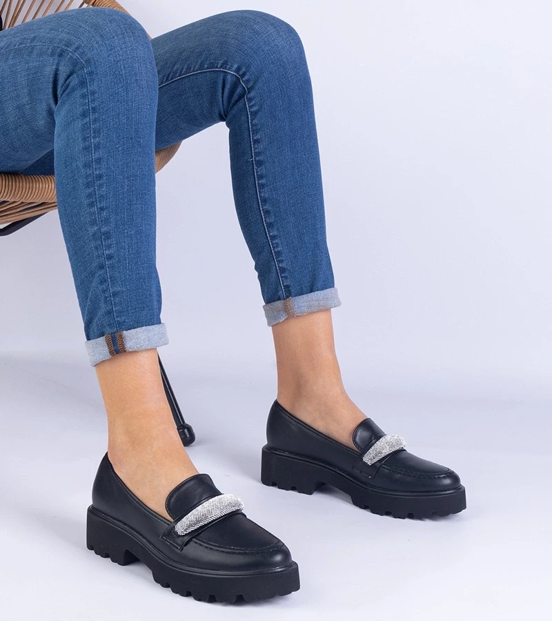 Gemre Pantofi de damă negri Talentino decorați cu pietre prețioase