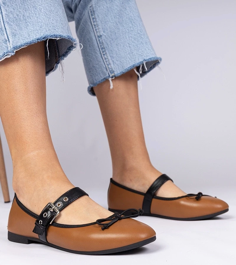marka niezdefiniowana Brown women&#039;s ballet flats with bow Mansy