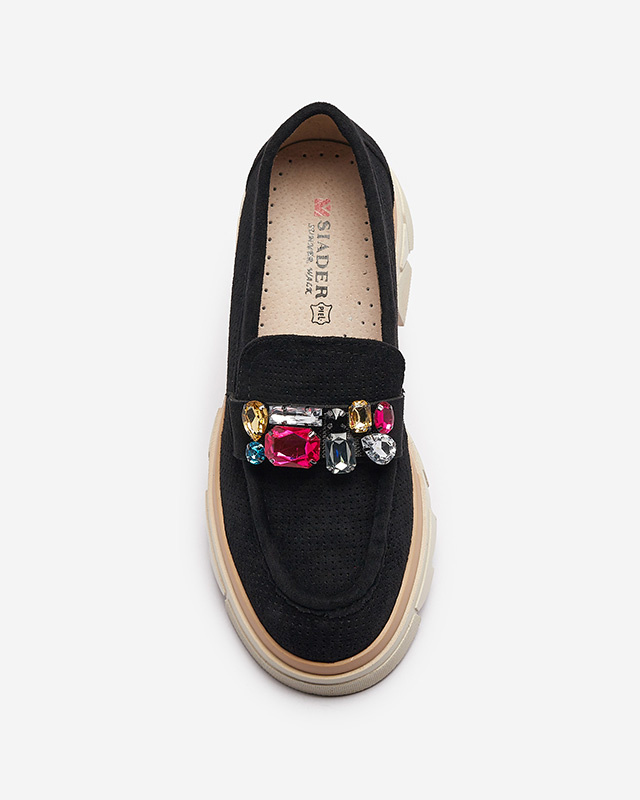 Resti Black openwork women&#039;s moccasins with Bokkso decoration- Footwear