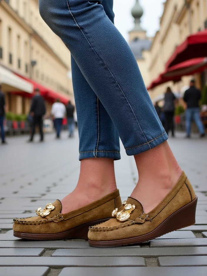 Resti Womens moccasins on a low wedge Mollan