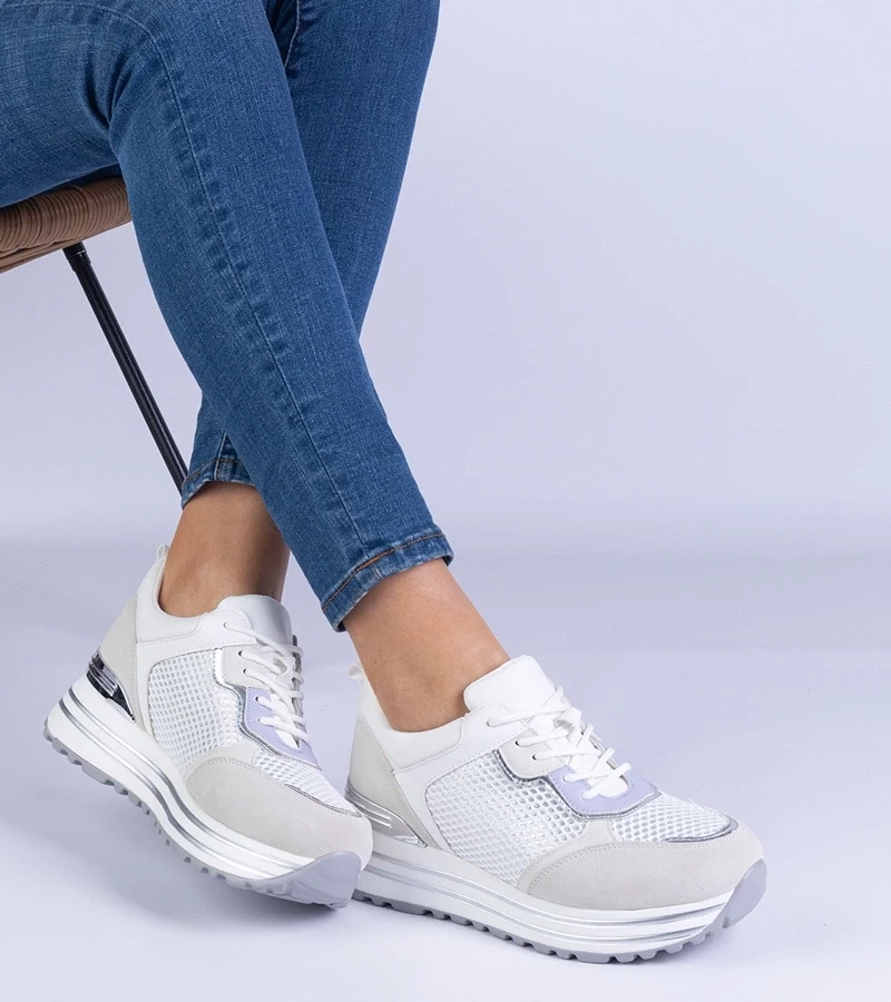 Gemre Adidași albi de damă cu inserție metalică Medison