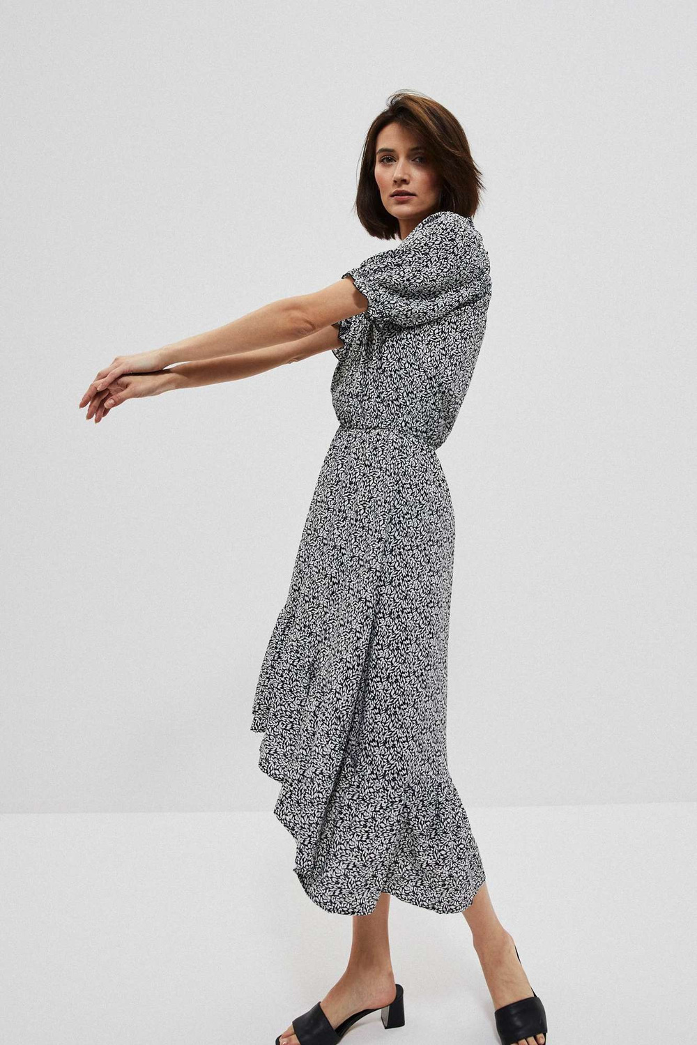 Marisse Patterned Viscose Dress L-Su-3756 Black