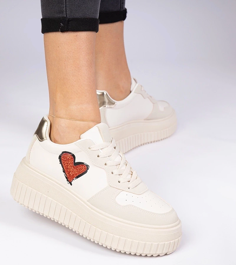 Gemre Adidași bej pentru femei cu inimioară sclipitoare Laira