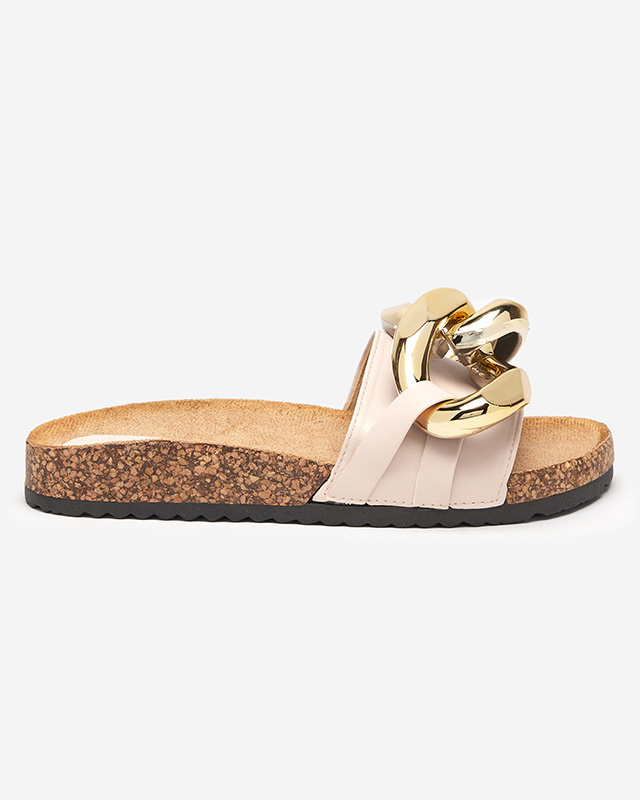 Resti Ladies&#039; beige slippers with decoration at Fixci- Footwear