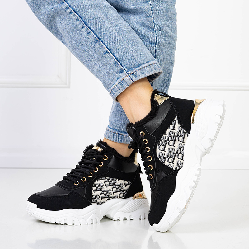 Resti Black women&#039;s sports shoes with Renoli fur - Footwear