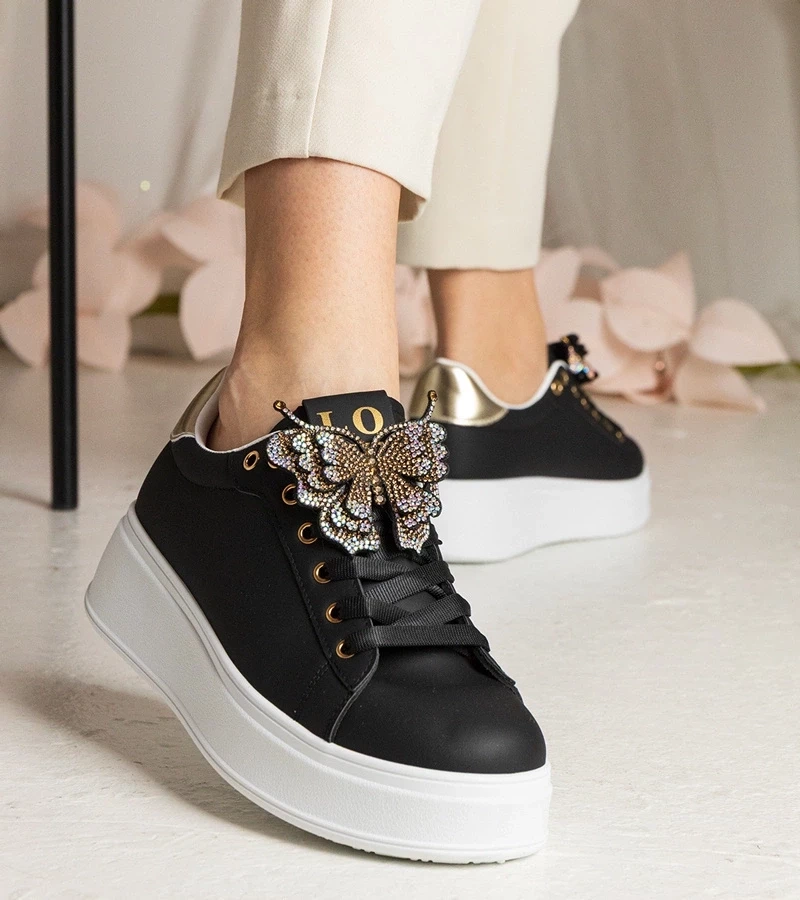 Gemre Adidași negri decorați cu fluturaș cu zirconii Kariba