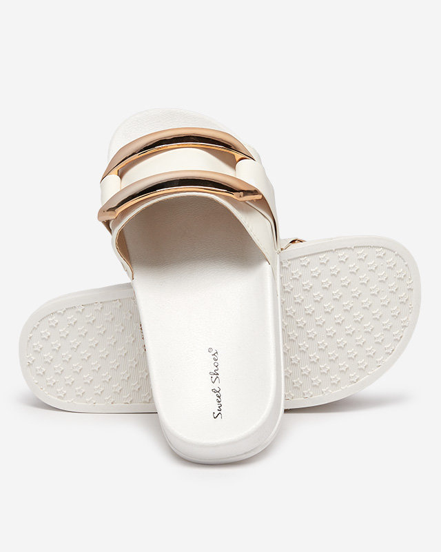 Resti Women's white slippers with golden Serina ornament - Footwear