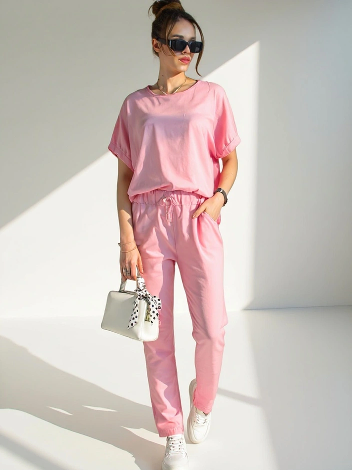 Resti Women's cotton set with short sleeves and straight pants